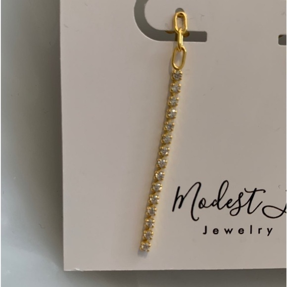 Gold Chain Crystal Dangle Tassel Earrings Brand New - Picture 2 of 3